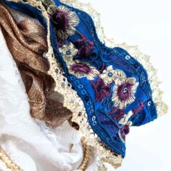 Ivory Blue Brocade Lace Standing Angel With Mandolin Halo - 25cm -Christmas Decor Sales Store 20 03B ASD IVORY BLUE ANGEL WITH MANDOLIN 25CM WHITE FABRIC 60950.1674251583