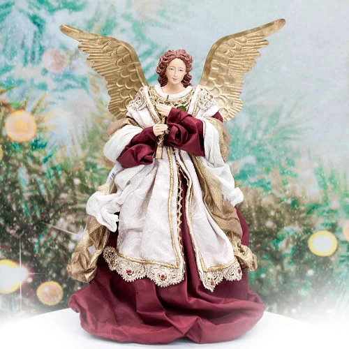 Burgundy Standing Angel With Flute - 35cm 3 Burgundy Standing Angel With Flute - 35cm - Image 2