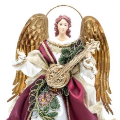 Ivory Burgundy Standing Angel With Mandolin Halo - 25cm -Christmas Decor Sales Store 21 P11 ASD IVORY BURGUNDY ANGEL WITH MANDOLIN 25CM WHITE CLOSE 15826.1674389510