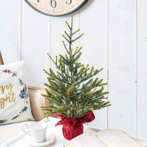 Olive Green Norway Spruce Pine Tree With Red Jute Base - 56cm - Image 3