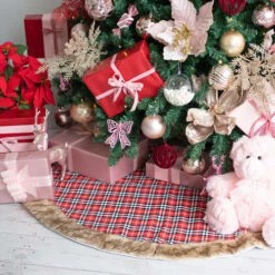 Tartan Faux Fur Tree Skirt Red - 109cm -Christmas Decor Sales Store 33009746RE TARTAN FAUX FUR TREE SKIRT RED styled 68754.1665977102