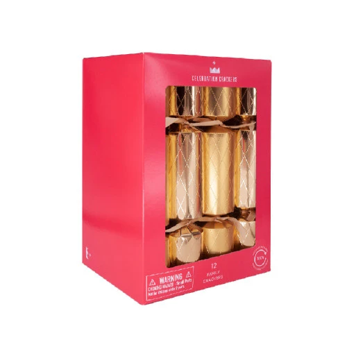 Gold Metallic Diamond Christmas Crackers (Pack Of 12) - 30cm 3 Gold Metallic Diamond Christmas Crackers (Pack Of 12) - 30cm