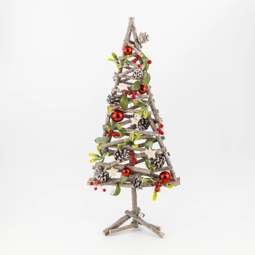 Red Bauble And Pinecone Twig Tree - 68cm - Image 2