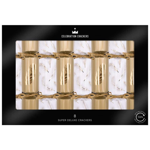 Gold Feather Deluxe Christmas Crackers (Pack Of 8) - 35cm 3 Gold Feather Deluxe Christmas Crackers (Pack Of 8) - 35cm