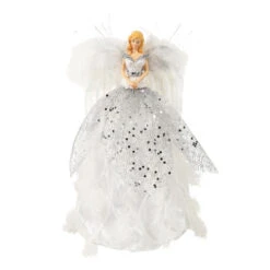 White Silver Angel Cone Tree Topper - 28cm