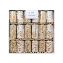 White With Gold Fern And Foil Luxury Cracker (Pack Of 6) - 36cm