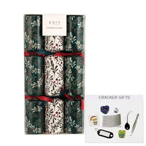 Premium Green White Holly Christmas Crackers (Pack Of 6) - 30cm