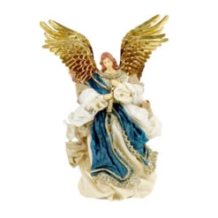 Blue Gold Angel With Flute - 25cm