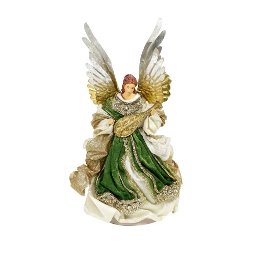 Green Cream Gold Angel With Mandolin - 25cm 3 Green Cream Gold Angel With Mandolin - 25cm