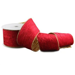 Red & Gold Velvet Christmas Ribbon (Wire Edged) - 10m