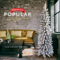 6FT Slim Flocked Pine Christmas Tree -Christmas Decor Sales Store apir0wnco 26256.1641046208