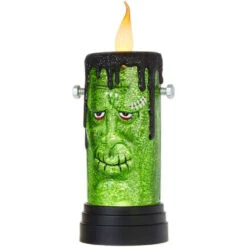 Green Frankenstein Flickering LED Candle - 27cm